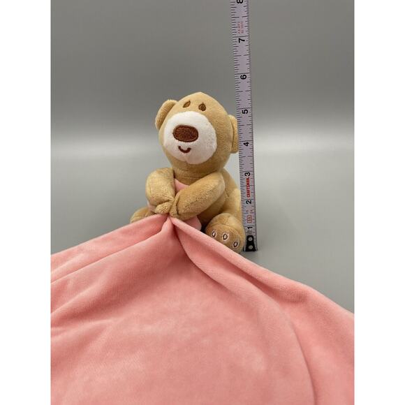 Mothercare Tan Teddy Bear Lovey Baby Security Blanket Pink Velour Green Heart - Picture 4 of 6